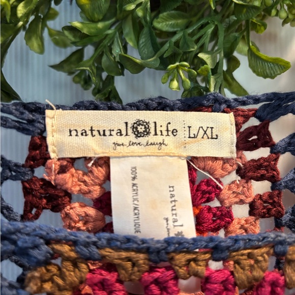 Natural Life Sz XL Loose Fit Patchwork Crochet Crop Tank Top navy multi-color - Picture 4 of 4